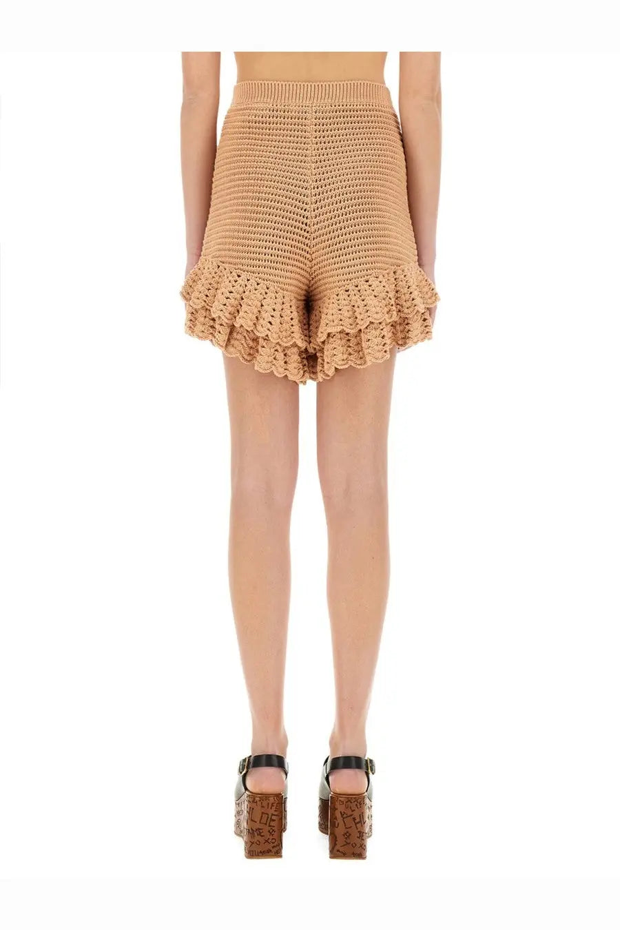 Chloé Women's Crochet Knit Mini Shorts Beige, view 3