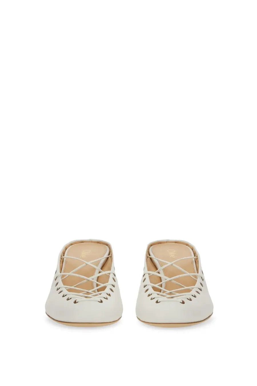Chloé women’s Écolleté ghillies white leather mules with crisscross lacing and perforated detailing