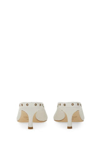 Chloé women’s écolleté ghillies white leather mules with metallic eyelets and a low heel