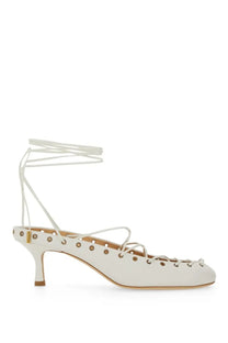 White leather strappy ankle-strap pump with gold-tone eyelets and low heel from Chloé women’s Écolleté Ghillies collection