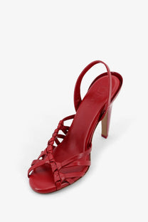 Red gucci high-heeled sandal with braided leather straps and slender heel in chloé womens estreia leather sandals red