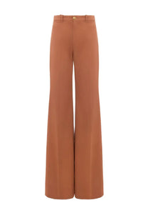Chloé women’s brown caramel-colored wide-leg flared pants with sleek tailored fit and gold-toned belt loops