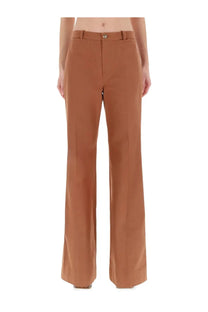 Chloé women’s flared pants brown in tan wide-leg design with sleek straight cut and single button waistband closure