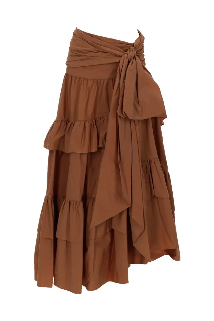 Chloé women’s brown tiered wrap skirt with ruffled layers and tied waistband in lightweight fabric