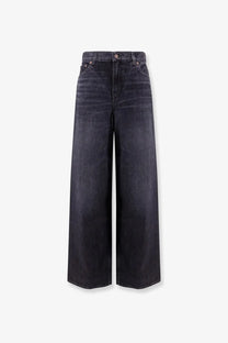 Chloé women’s jeans black dark-wash denim wide-leg trousers with high waist and five-pocket design