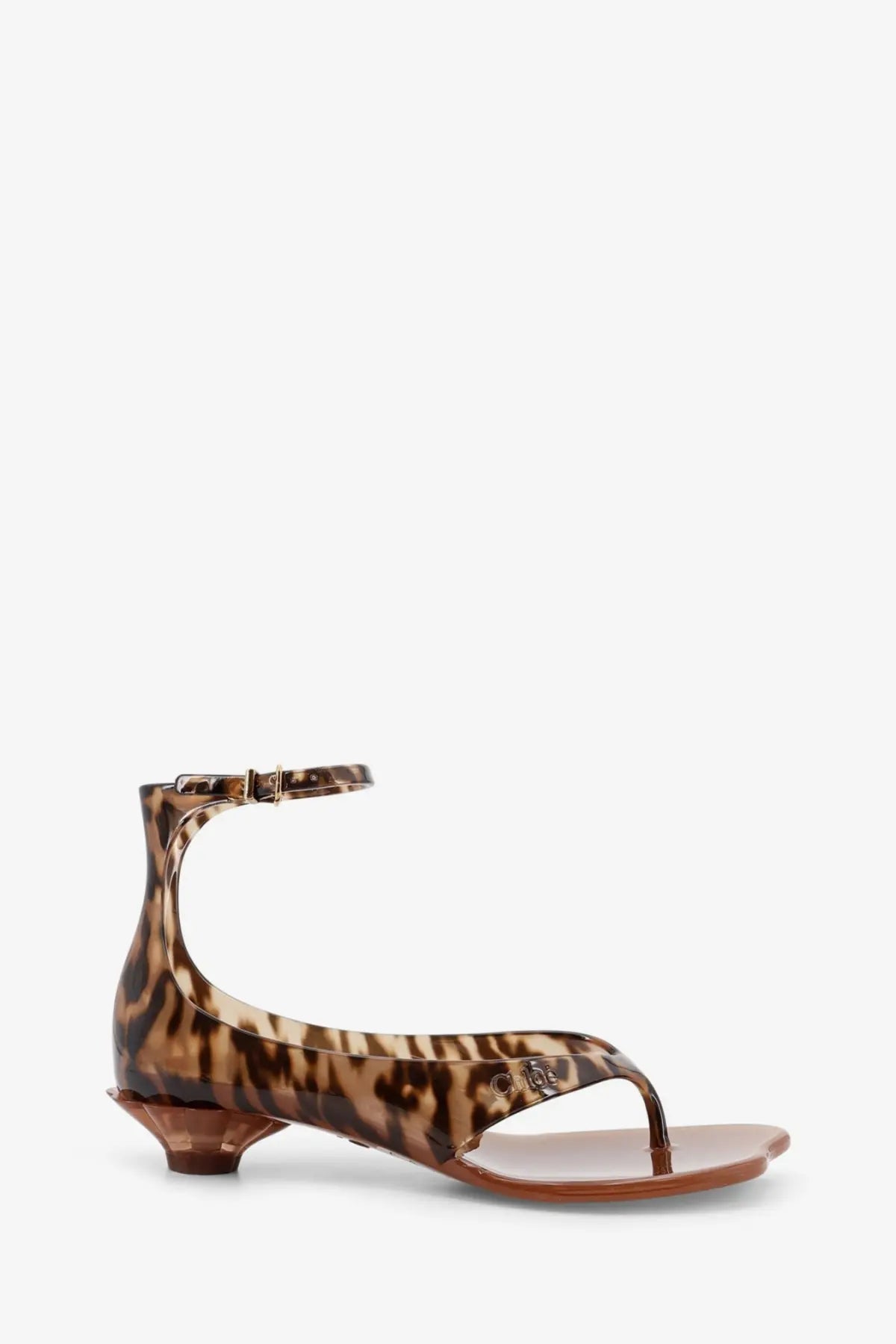 Chloé women’s tortoiseshell tpu jelly sandal with low block heel and ankle strap in black front view