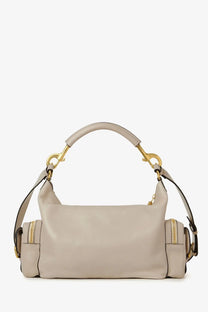 Beige leather hobo bag with gold-tone hardware and dual straps from Chloé women’s medium double carry collection