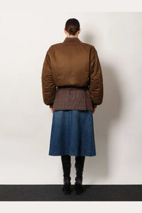 Chloé women’s brown nylon bomber jacket with quilted design and textured patterned waistband