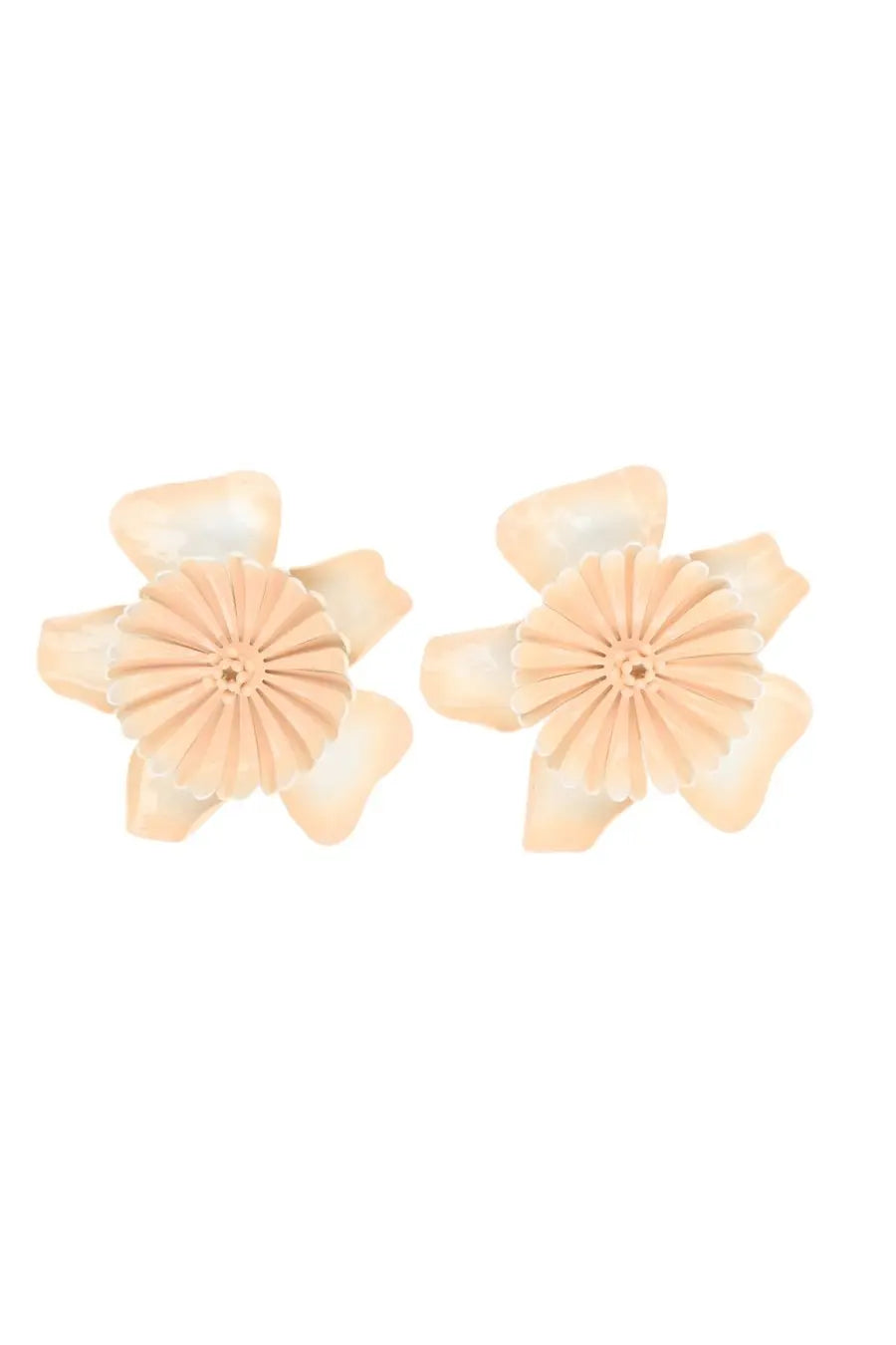 Delicate peach-colored flower-shaped stud earrings with layered petal design from Chloé women’s Orecchini Bloom Blue collection