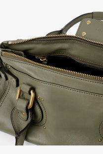 Chloé women’s paddington olive green leather shoulder bag with gold-tone hardware and studded details