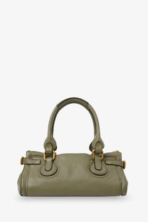 Chloé women’s paddington olive green leather handbag with structured design and gold-tone hardware