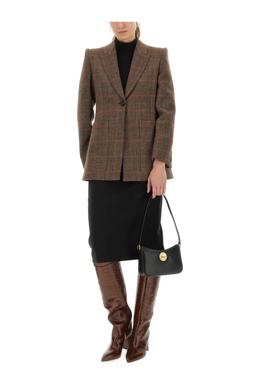Chloé Women's Plaid Wool Tailored Jacket Brown, view 2
