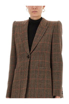 Chloé Women's Plaid Wool Tailored Jacket Brown, view 4