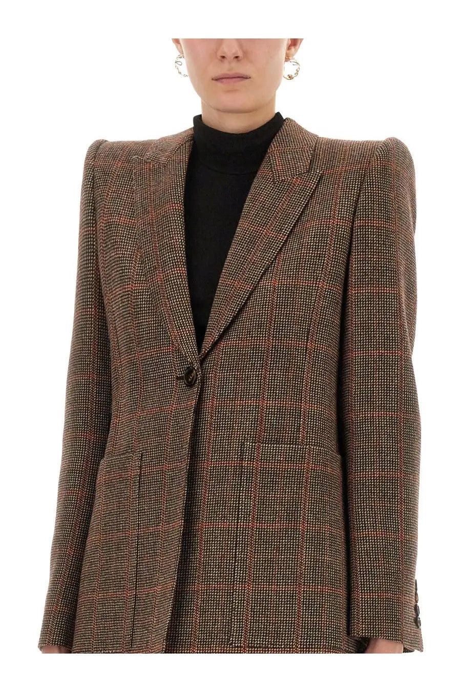 Chloé Women's Plaid Wool Tailored Jacket Brown, view 4