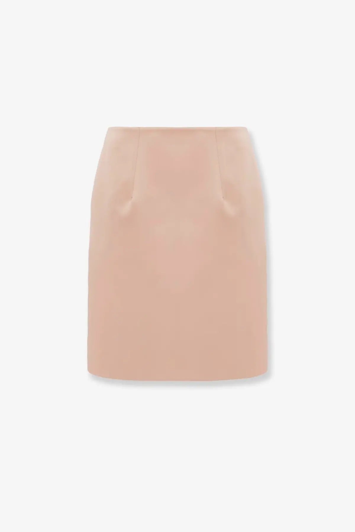Chloé women’s satin mini skirt in blush pink with smooth tailored fabric and subtle front pleats