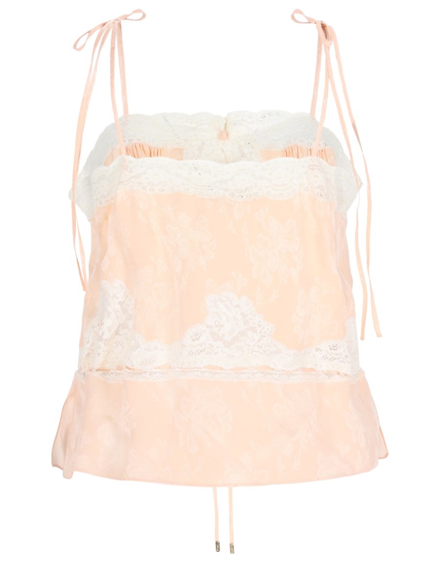 Chloé Women's Silk Top with Inserti in Lace Blue, view 2