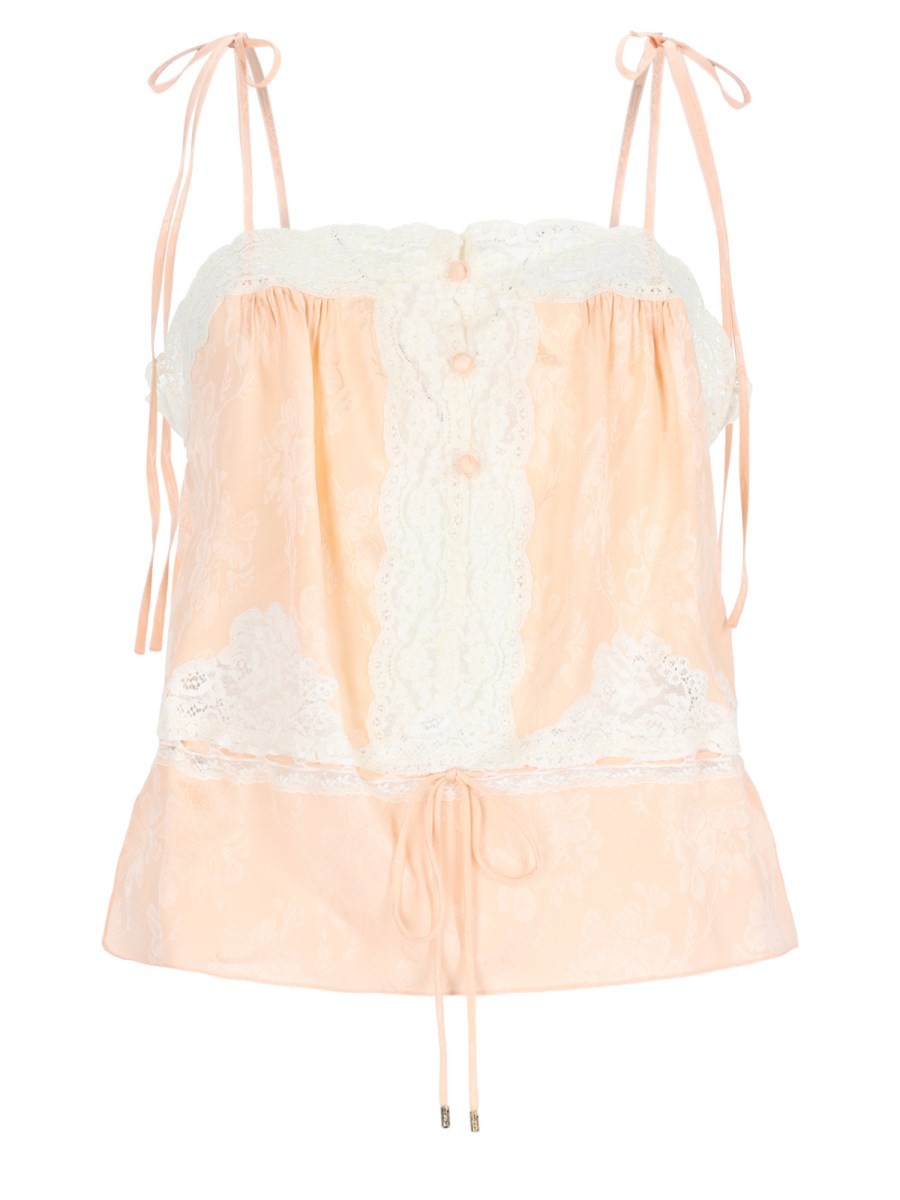 Chloé Women's Silk Top with Inserti in Lace Blue
