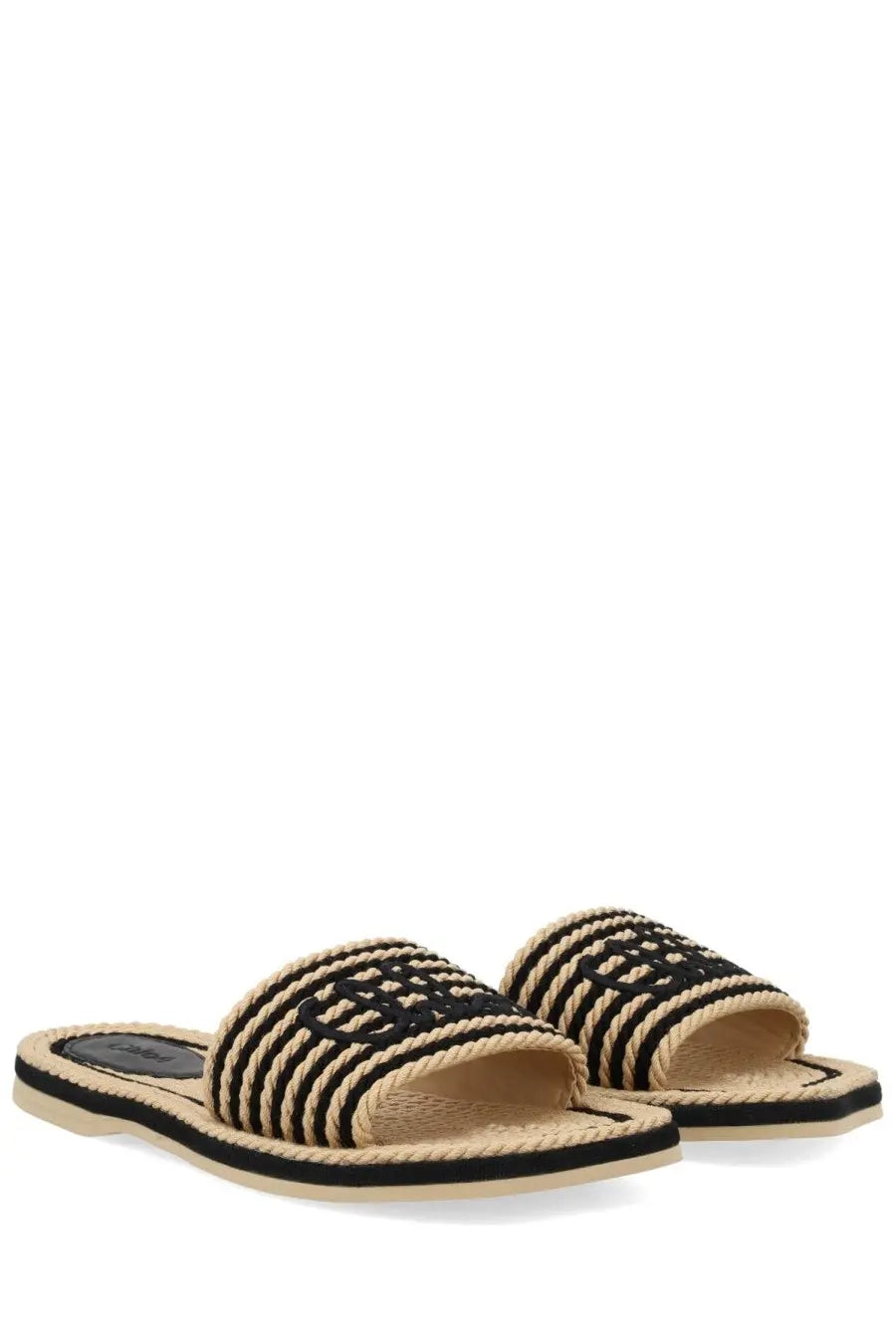 Black and beige rope sandals with woven strap design from Chloé women’s slide Chloé Sand Black collection