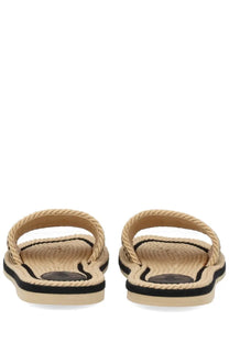 Beige rope-strap espadrille slide sandals with black rubber soles and braided detailing by Chloé women’s slide Sand Black