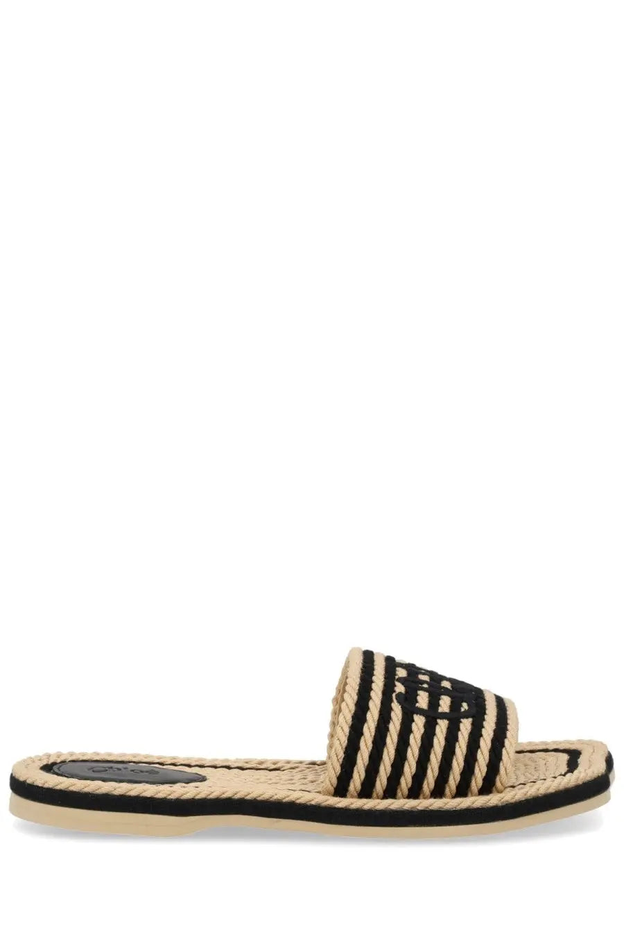 Black and beige woven espadrille slide sandal with braided rope strap from Chloé womens slide Sand Black collection