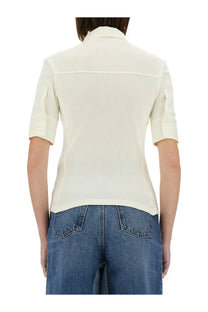 Chloé women’s slim fit polo white cream-colored short-sleeved blouse with collar and buttoned cuffs