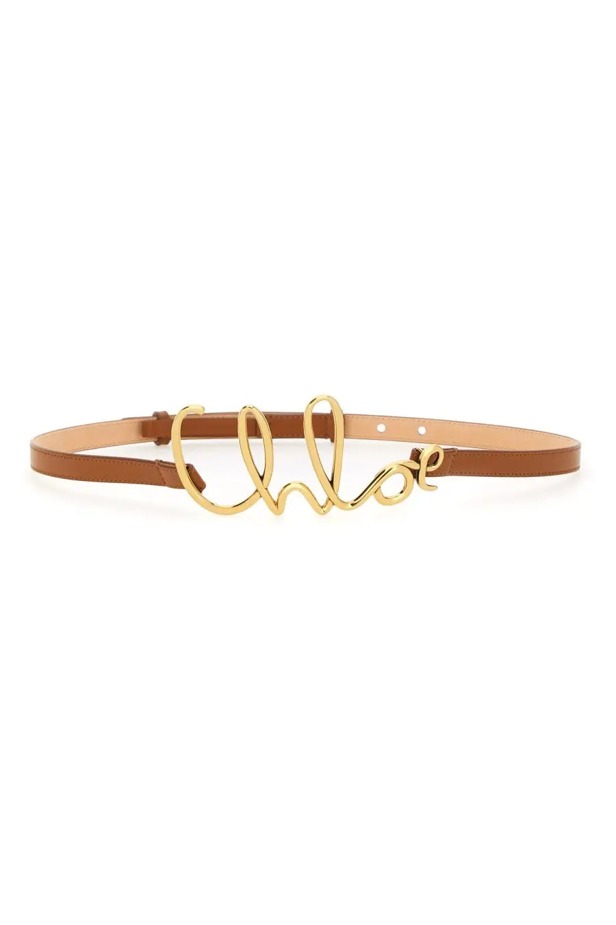 Chloé women’s small belt iconic beige with gold-tone chloe signature buckle and sleek brown leather strap