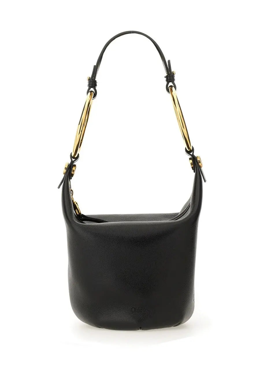 Chloé women’s small bracelet bag in black leather with gold-tone hardware and a curved top handle