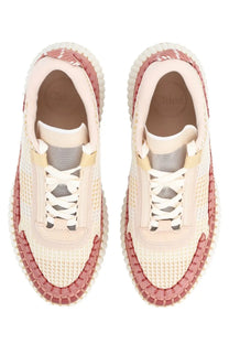 Chloé women’s sneaker Nama beige cream and dusty rose woven sneakers with textured chunky sole front view