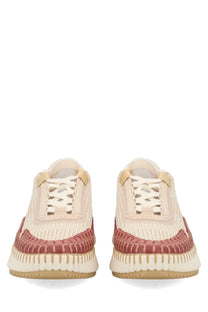 Chloé women’s sneaker nama beige woven cream and terracotta with chunky ribbed sole for casual wear
