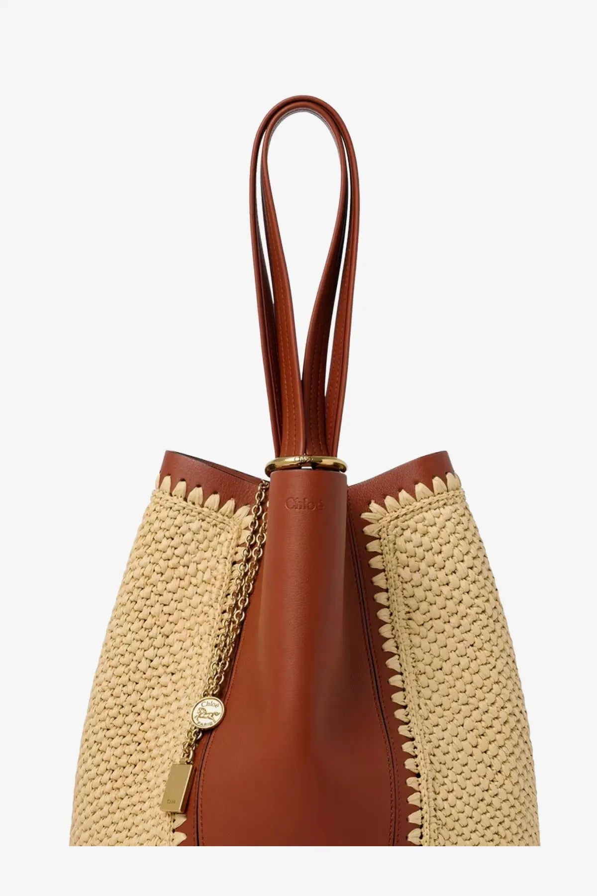 Chloé Women's Chloé Spin Leather and Raffia Shoulder Bag Brown, view 4