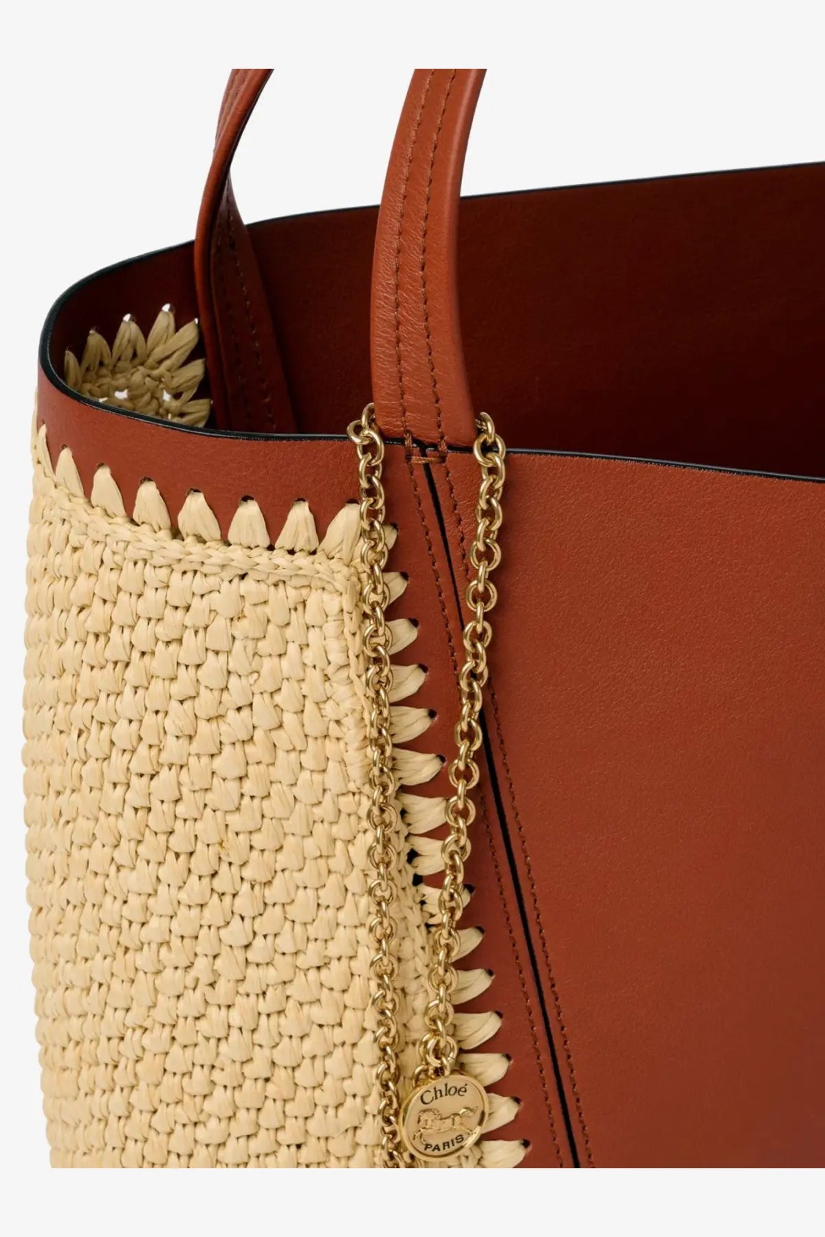 Chloé Women's Chloé Spin Leather and Raffia Shoulder Bag Brown, view 5