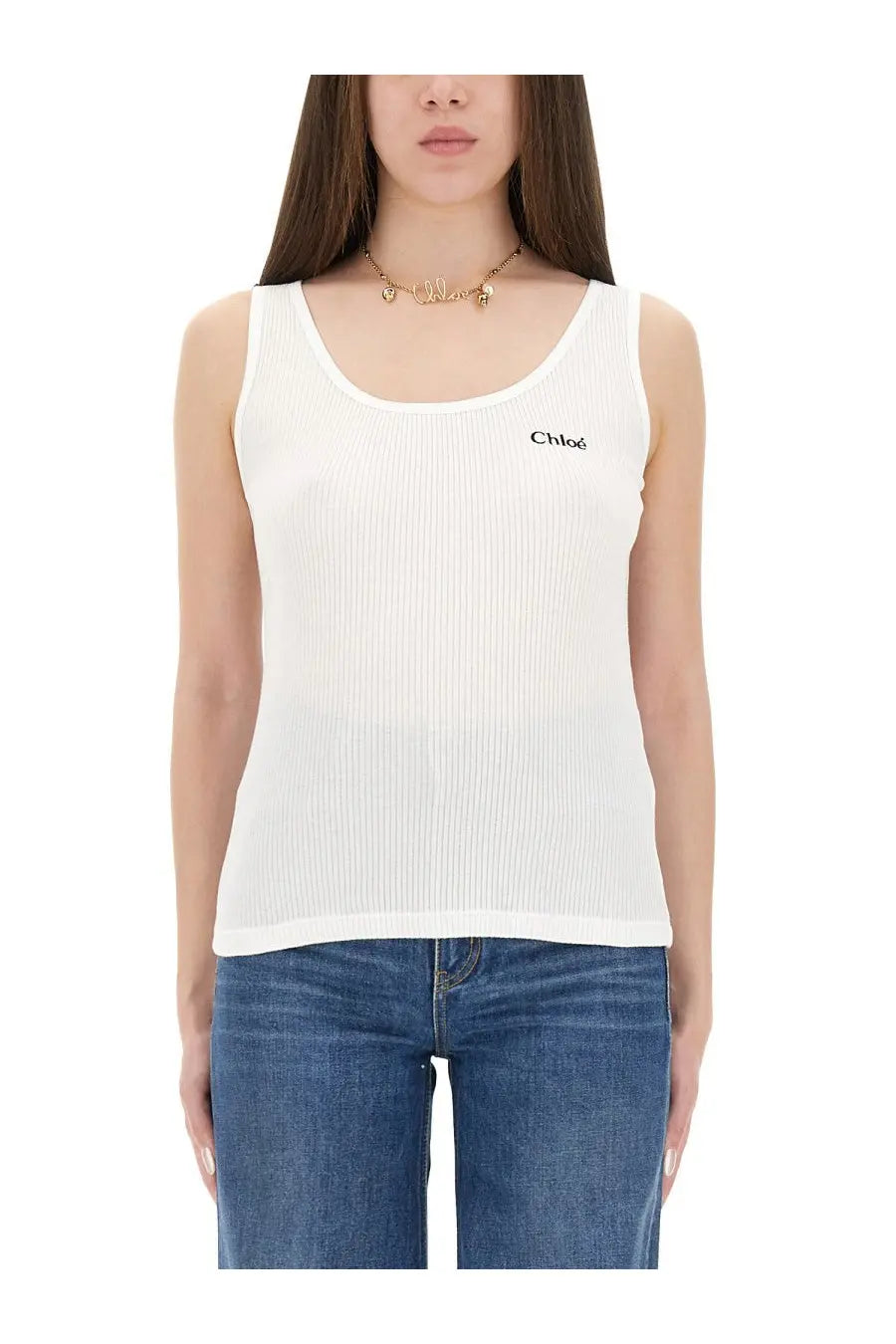 White ribbed chloé women’s tank top made of soft fabric perfect for casual and layering looks