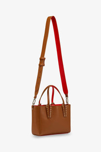 Christian Louboutin women’s cabata studded leather crossbody bag beige with brown leather tote red interior and tan strap
