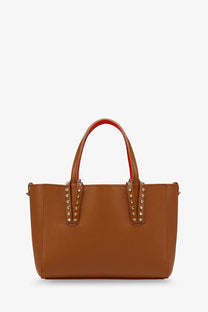 Christian louboutin cabata studded tan leather tote bag with gold-tone studs and red interior lining