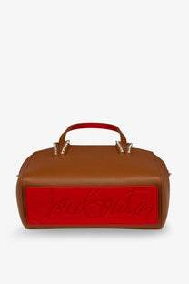 Christian louboutin women’s cabata studded leather crossbody bag in brown leather with red embossed logo panel and gold handles