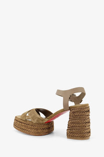 Christian Louboutin women’s Calakala tan suede espadrille platform sandal with braided rope heel and sole