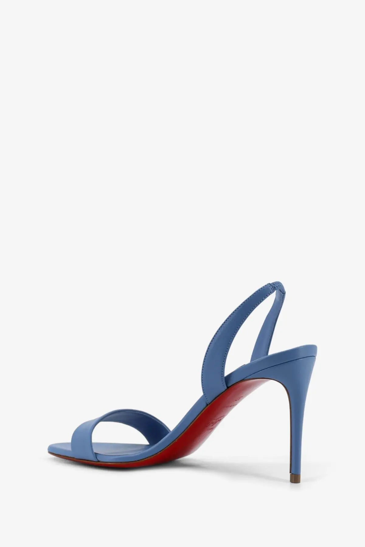 Christian Louboutin women’s Marylin ceruleo blue leather slingback sandals with red sole and slender high heel