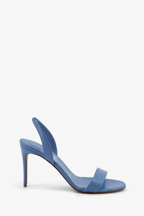 Christian louboutin women’s marylin blue satin slingback leather sandals with slender heel visible from the back