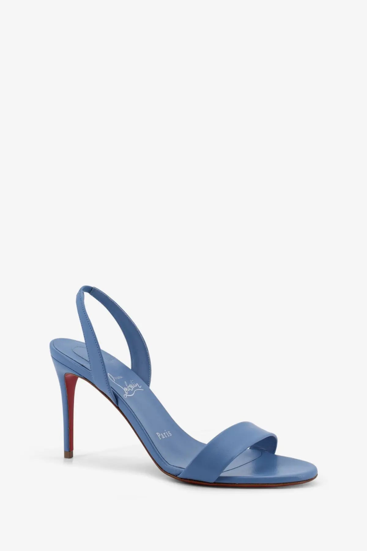Christian Louboutin women’s Marylin leather sandals in sky blue with a slender heel and minimalist design