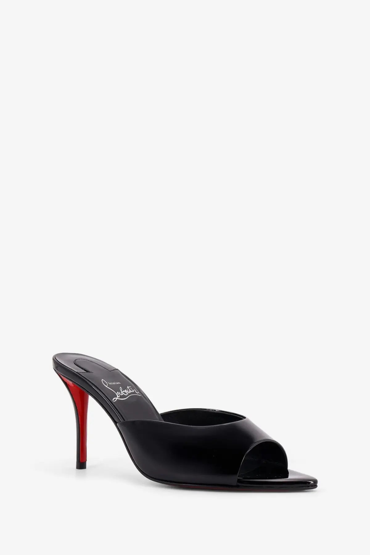 Christian louboutin women’s miss mule patent leather sandal in black with signature red sole and patent finish