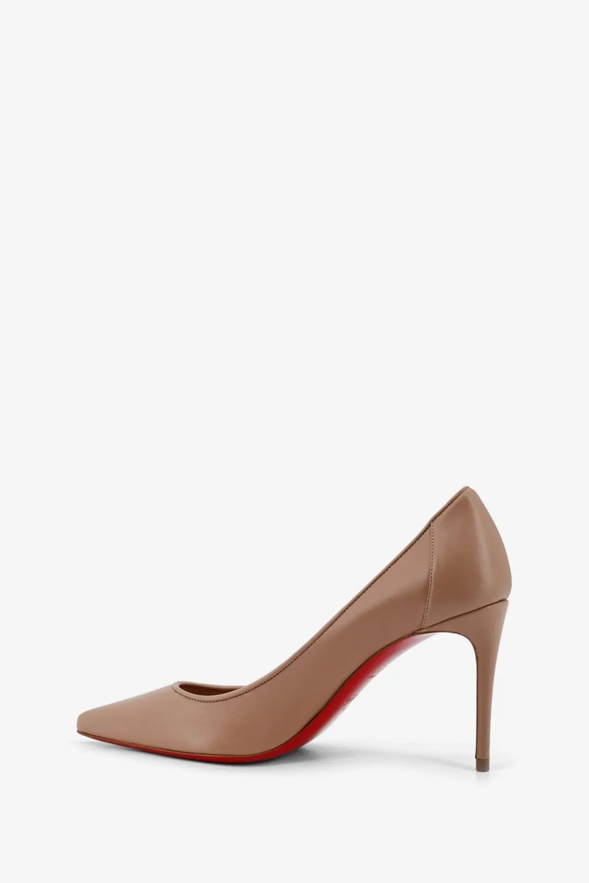 Beige leather Christian Louboutin pump with signature red sole for women in the sporty Kate style blue product line