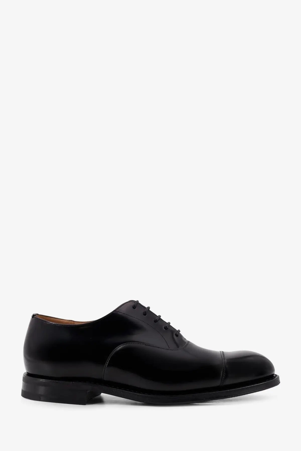 Churchs men’s Consul black leather cap-toe oxford shoe with polished finish and dark laces