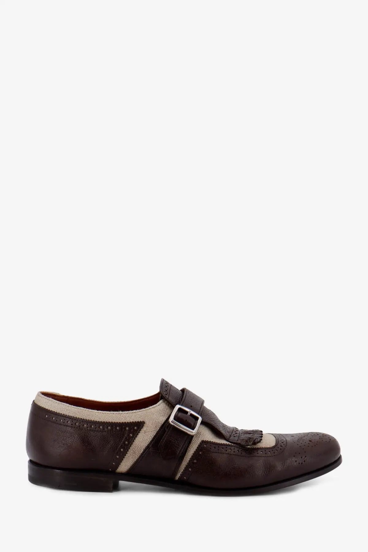 Churchs men’s Shangai flex loafers in brown and beige leather brogue with a silver buckle detail