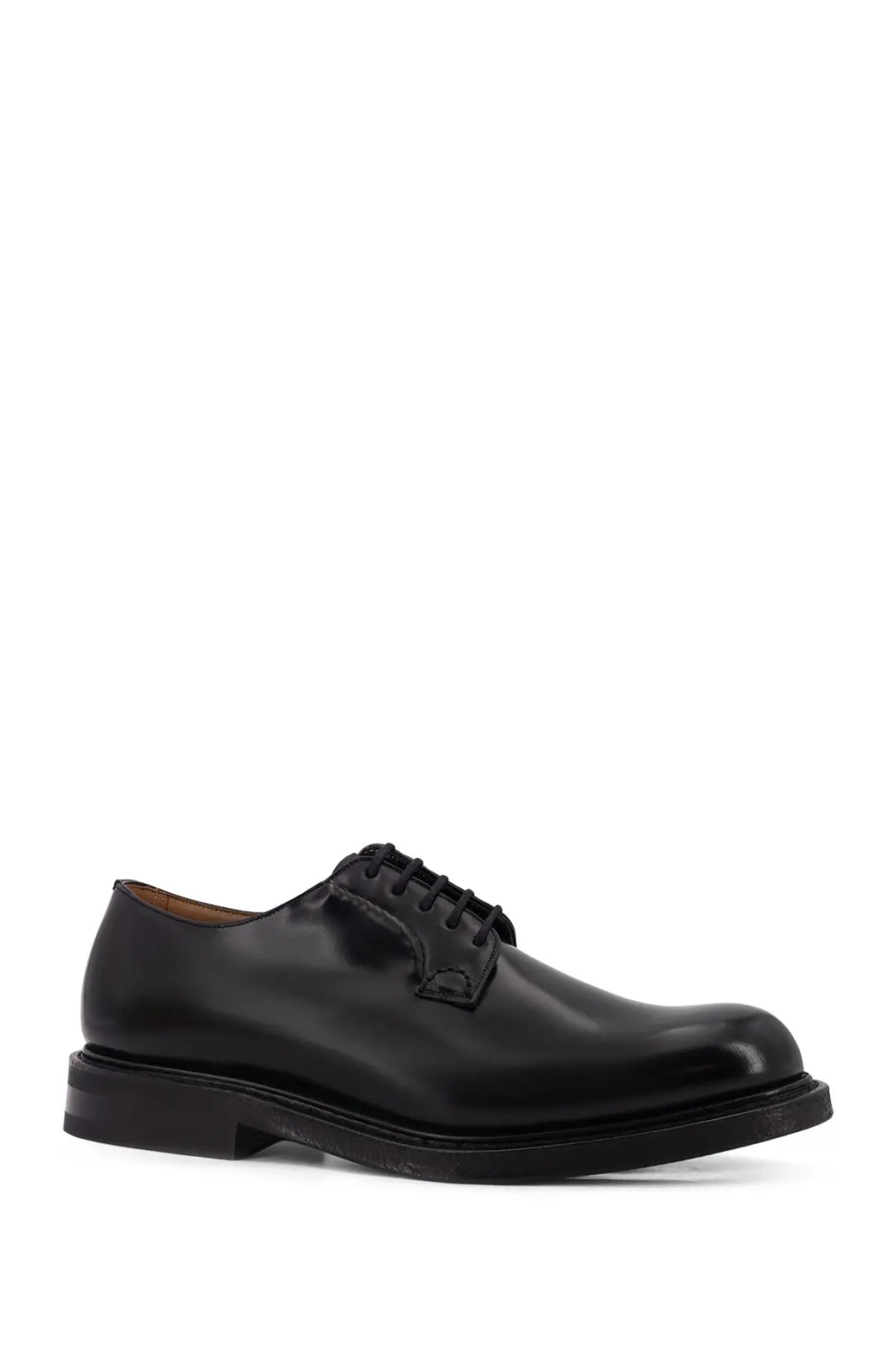 Churchs men’s shannon leather lace black derby shoe in black leather with polished finish and classic lace up design