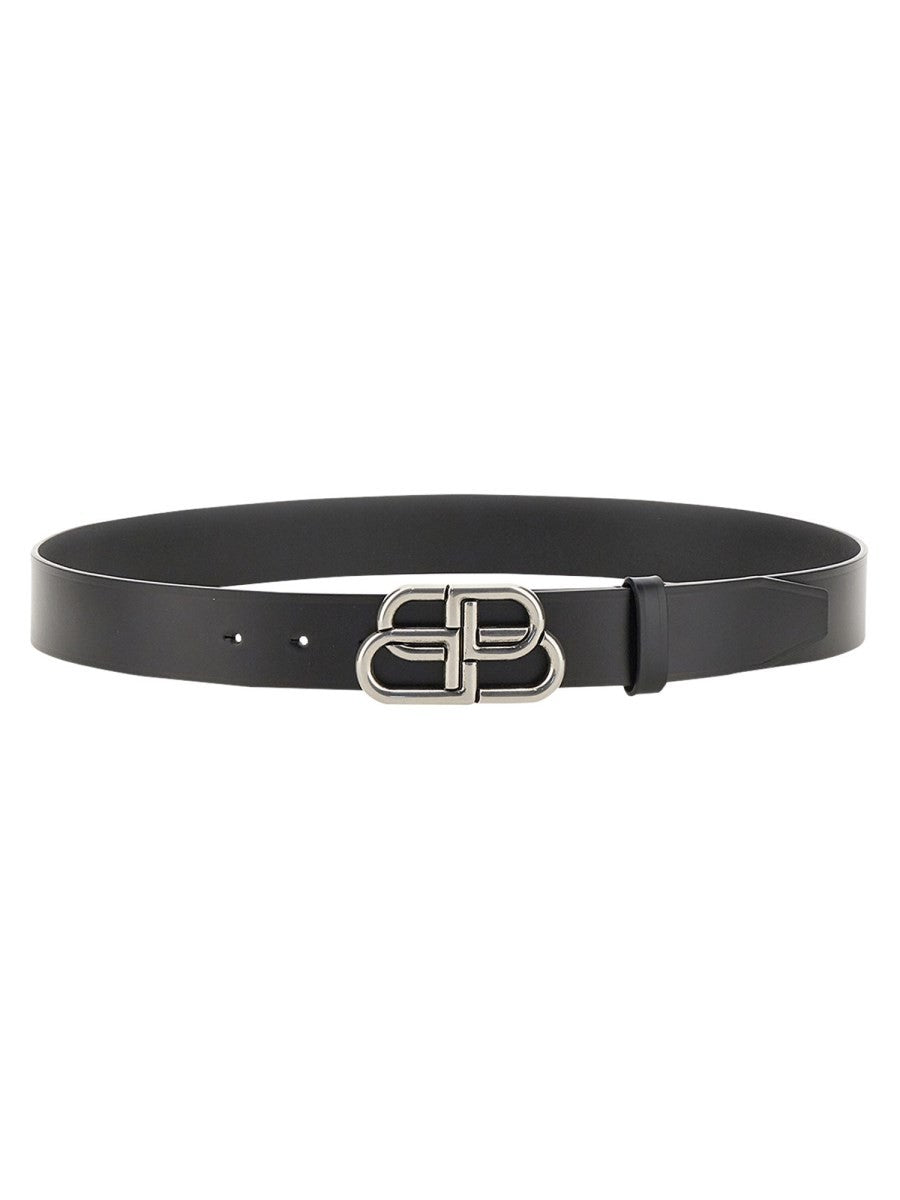 Balenciaga Men's Leather BB Belt Black
