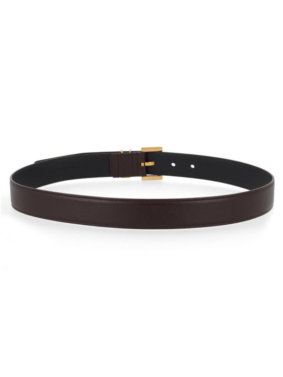Saint Laurent Women's Cassandre Belt with Buckle Quadrata Brown