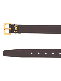 Saint Laurent Women's Cassandre Belt with Buckle Quadrata Brown