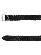 Saint Laurent Men's Leather Woven Cassandre Belt Black, view 2