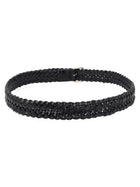 Saint Laurent Men's Leather Woven Cassandre Belt Black, view 3