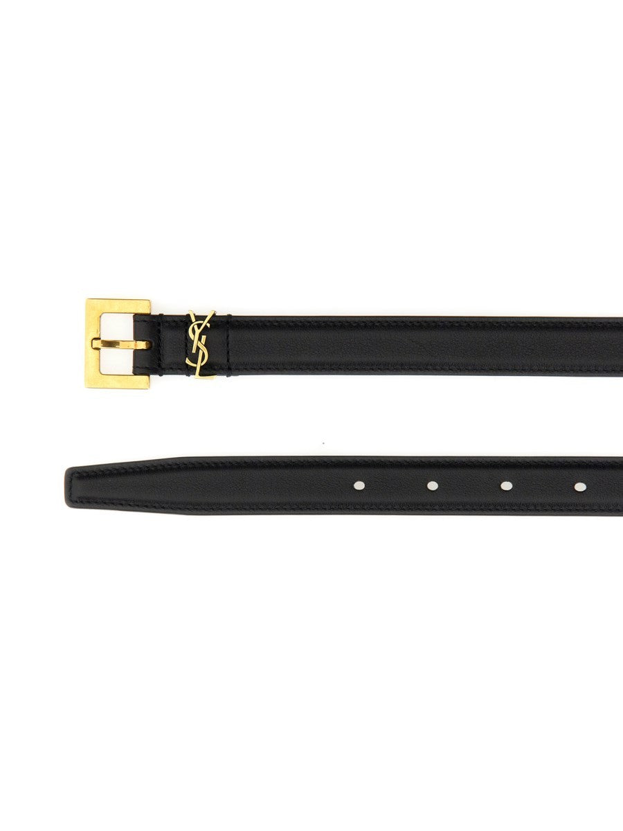 Saint Laurent Women's Cassandre Thin Belt Black, view 2